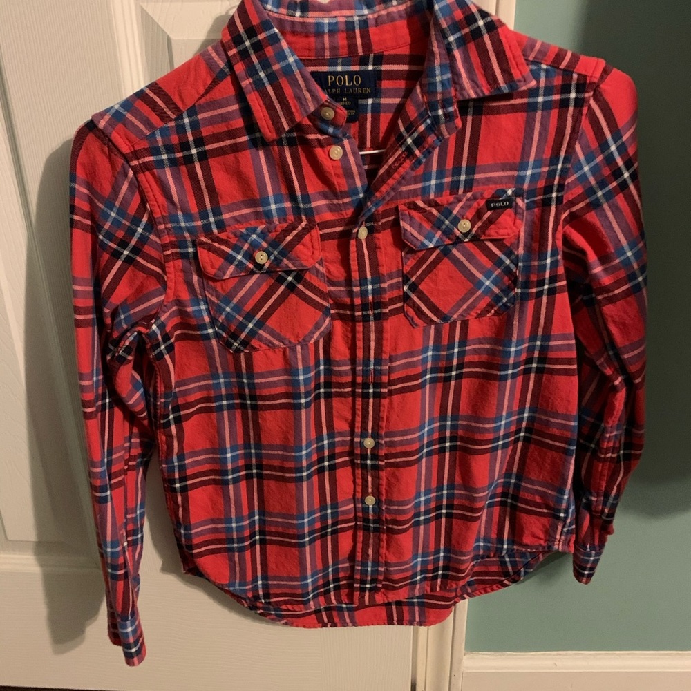 Boys Polo Button Down Flannel Shirt, size Medium